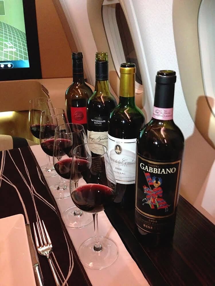 Vinhos disponíveis em vôo da Amaro Aviation.
